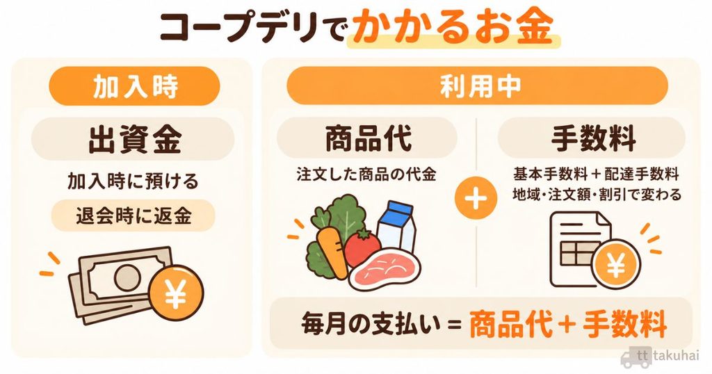 コープデリでかかる3つのお金の図