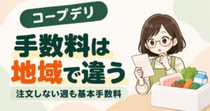 コープデリの手数料は地域によって異なることを伝えるアイキャッチ