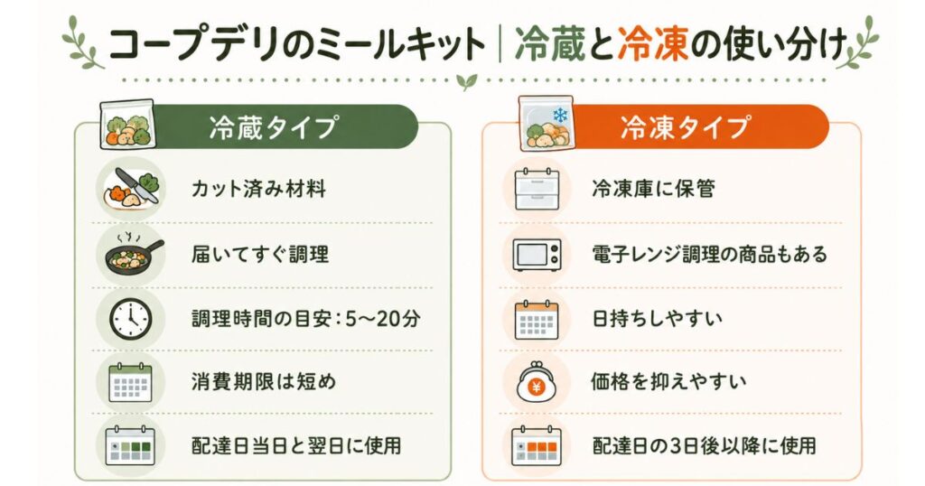 コープデリのミールキット冷蔵と冷凍の使い分けの図