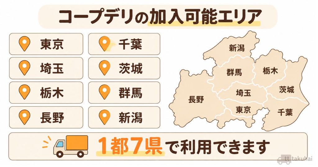 コープデリの加入可能エリアの図