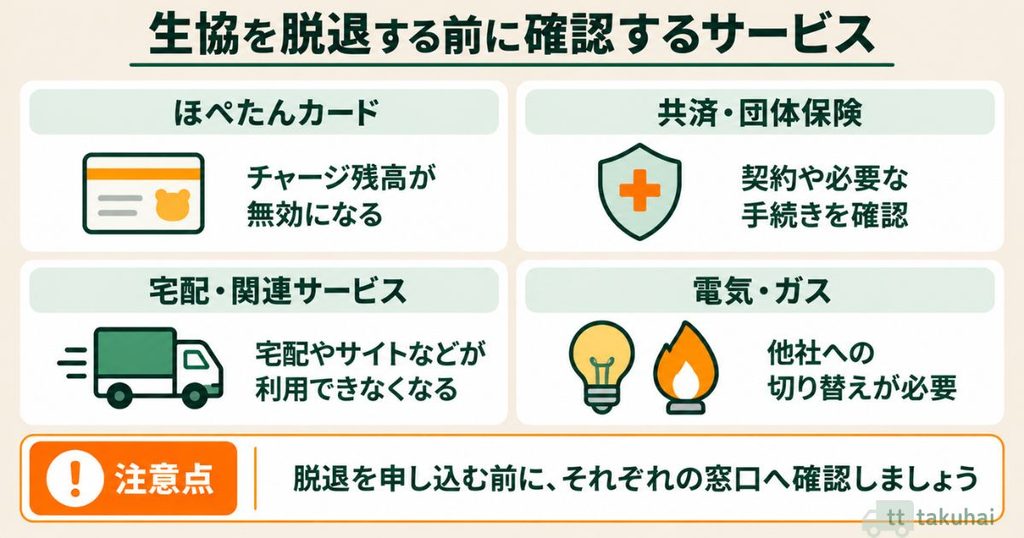 コープデリを脱退する前に確認したいカード、共済・保険、宅配関連サービス、電気・ガス